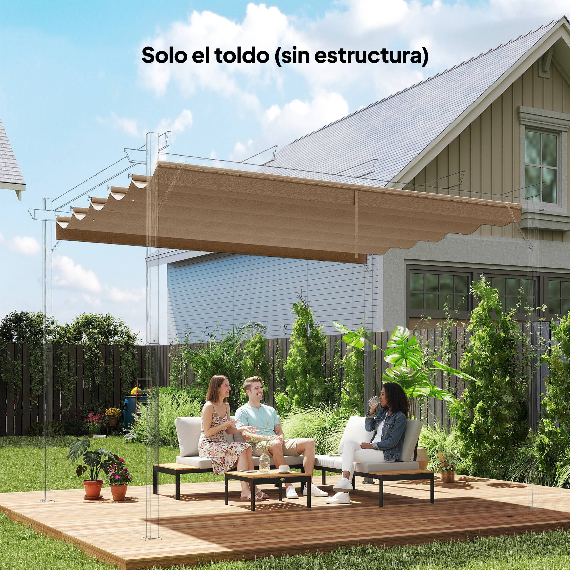 ComfortXL - Toile Rétractable pour Pergola 3x3m Polyester Anti-UV avec Trous de Drainage Brun - ComfortXL Outdoor Living - Image 3