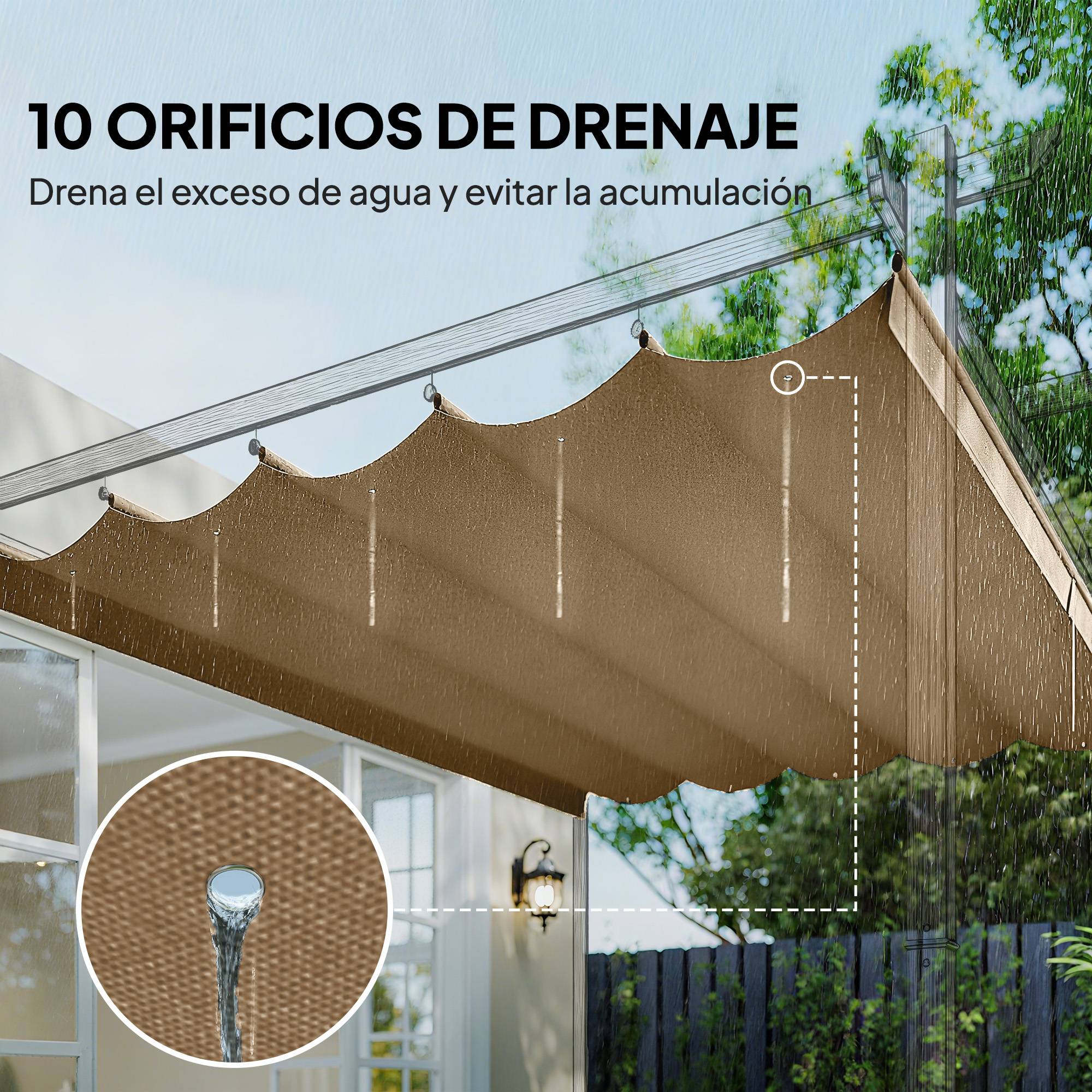 ComfortXL - Toile Rétractable pour Pergola 3x3m Polyester Anti-UV avec Trous de Drainage Brun - ComfortXL Outdoor Living - Image 8