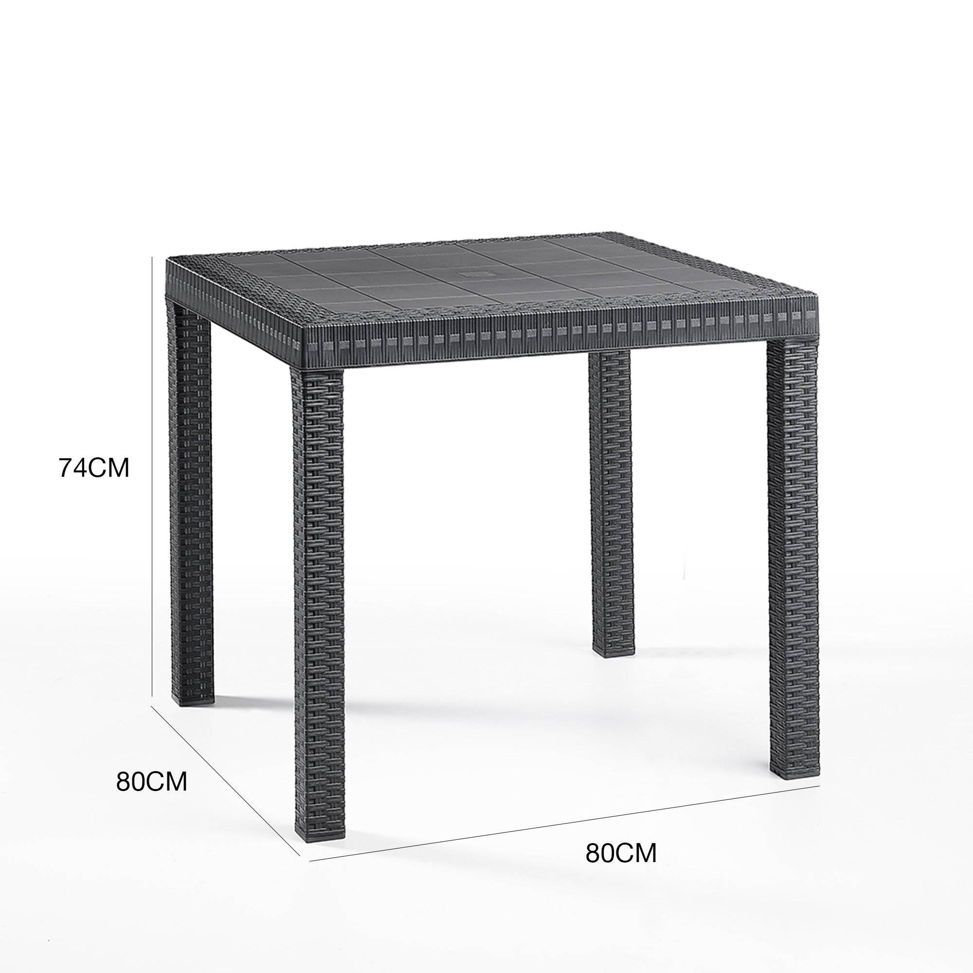 Dmora - Table d'extérieur Dguidon, Etagère carrée fixe, Table de jardin polyvalente effet rotin, 100% Made in Italy, 80x80h74 cm, Anthracite - Dmora - Image 3