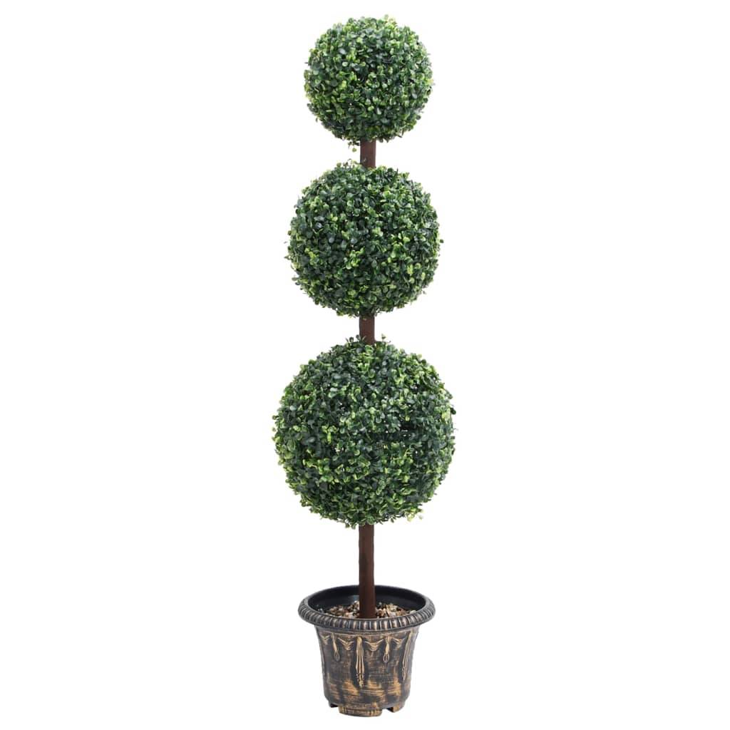 Buis artificiel triple boule polyéthylène et bois vert 22.5 x 22.5 x 118 cm - PANGIVO - Image 1