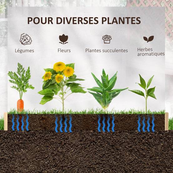 Sans Marque - Jardinière en bois carré potager de jardin sans fond facile à assembler 100 x 100 x 16 cm en bois massif bois naturel - Image 8
