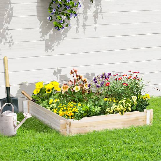 Sans Marque - Jardinière en bois carré potager de jardin sans fond facile à assembler 100 x 100 x 16 cm en bois massif bois naturel - Image 3
