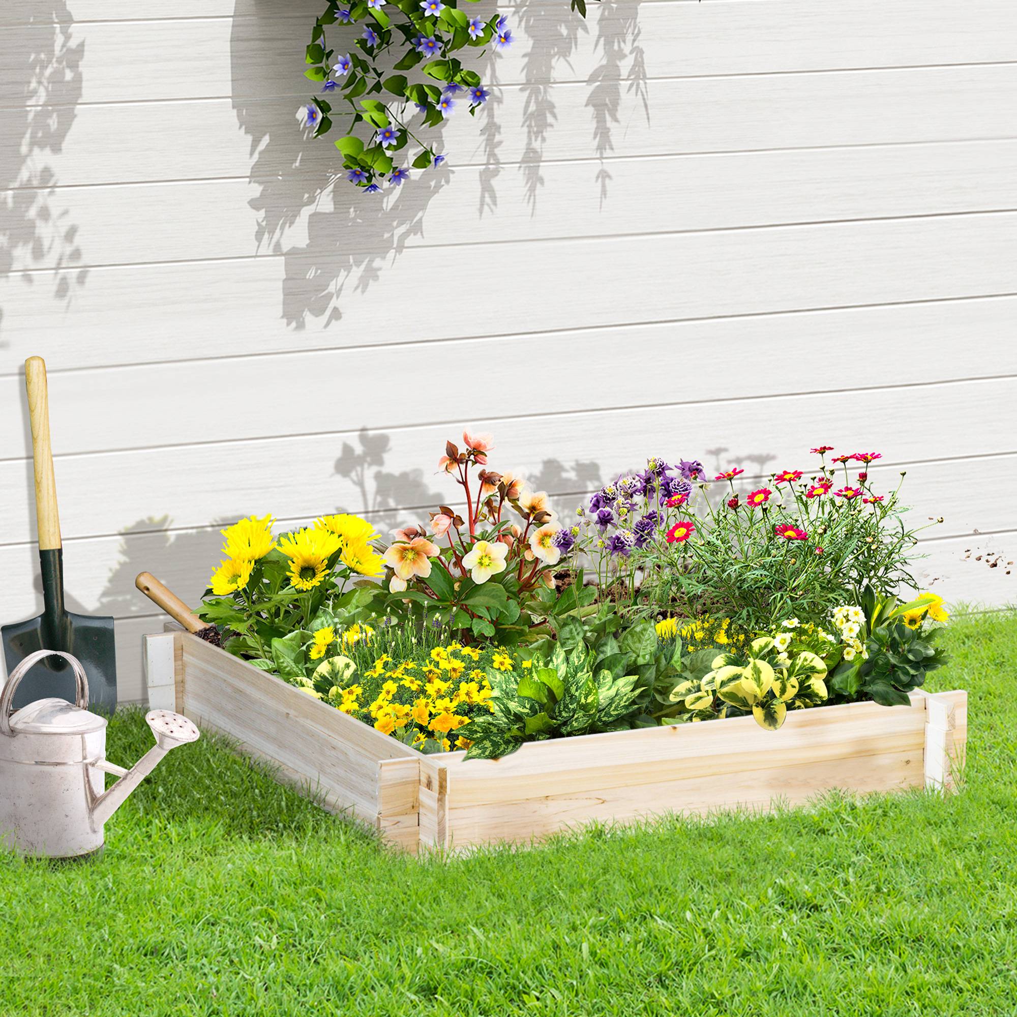 Sans Marque - Jardinière en bois carré potager de jardin sans fond facile à assembler 100 x 100 x 16 cm en bois massif bois naturel - Image 3