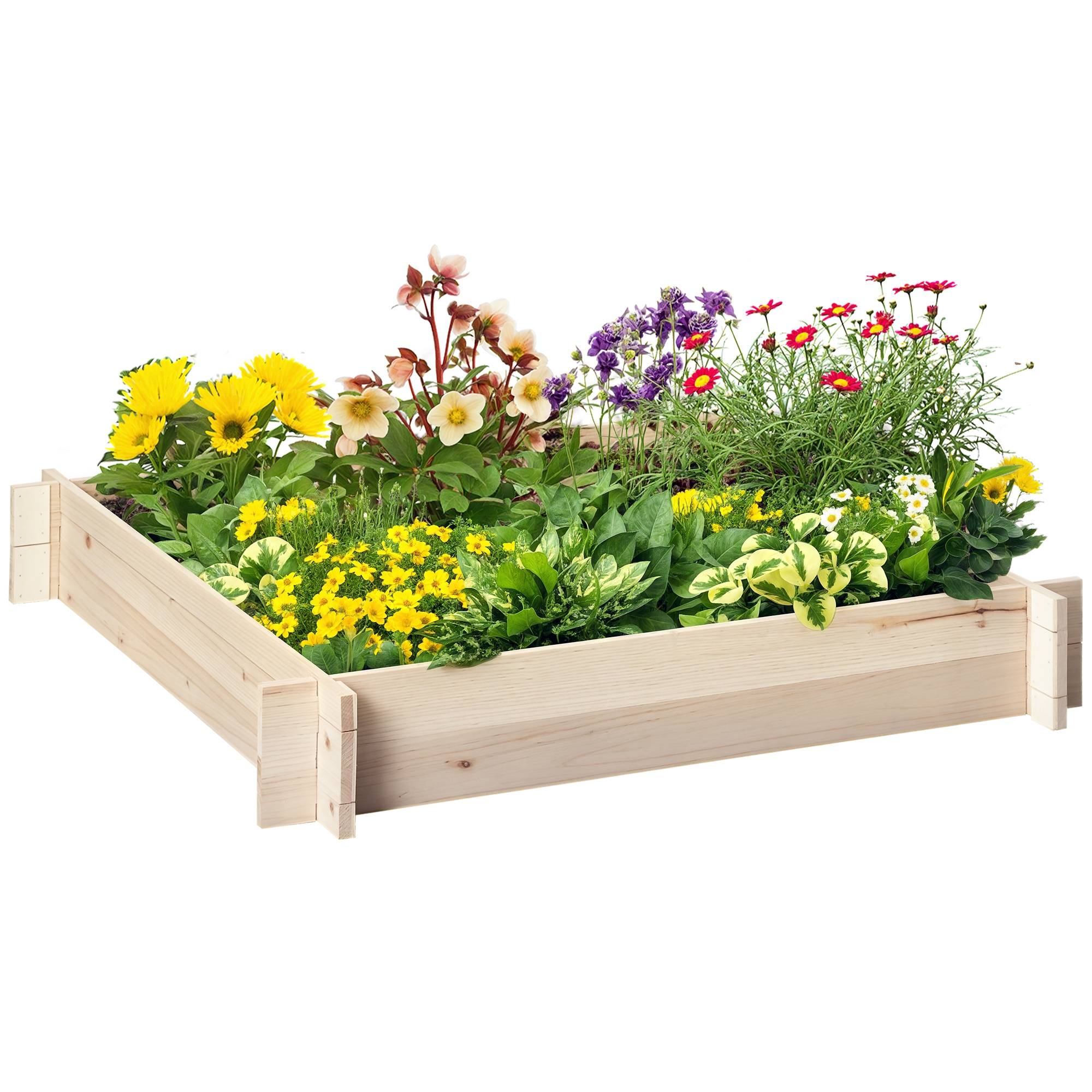 Sans Marque - Jardinière en bois carré potager de jardin sans fond facile à assembler 100 x 100 x 16 cm en bois massif bois naturel - Image 1
