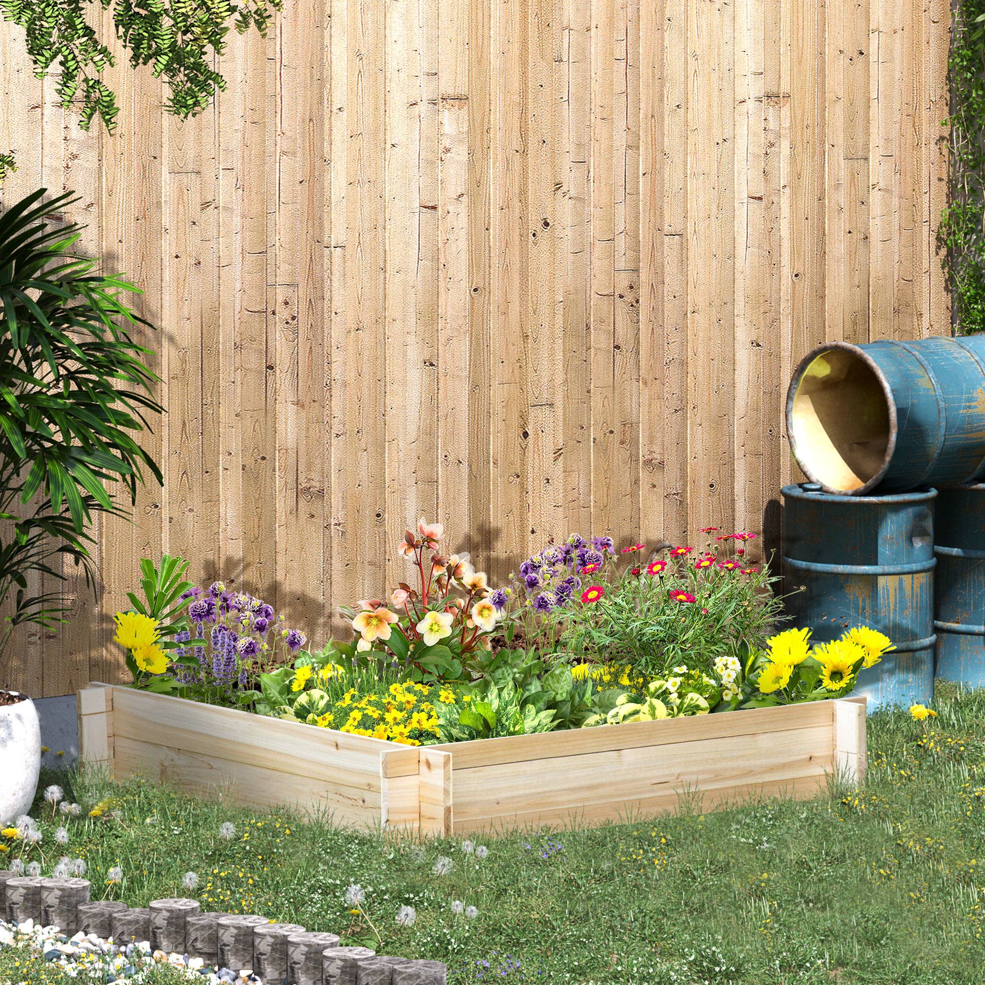 Sans Marque - Jardinière en bois carré potager de jardin sans fond facile à assembler 100 x 100 x 16 cm en bois massif bois naturel - Image 4
