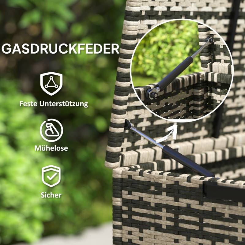Coffre Jardin Résine Tressée 2 Niveaux 350L Vérins Gaz Gris 118cm - ComfortXL Outdoor Living - Image 5