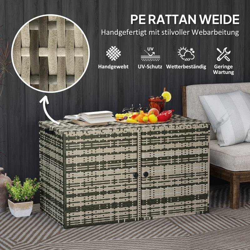 Coffre Jardin Résine Tressée 2 Niveaux 350L Vérins Gaz Gris 118cm - ComfortXL Outdoor Living - Image 6