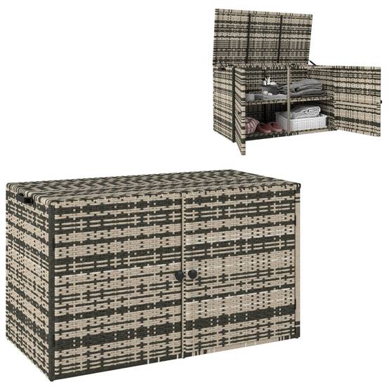Coffre Jardin Résine Tressée 2 Niveaux 350L Vérins Gaz Gris 118cm - ComfortXL Outdoor Living - Image 2