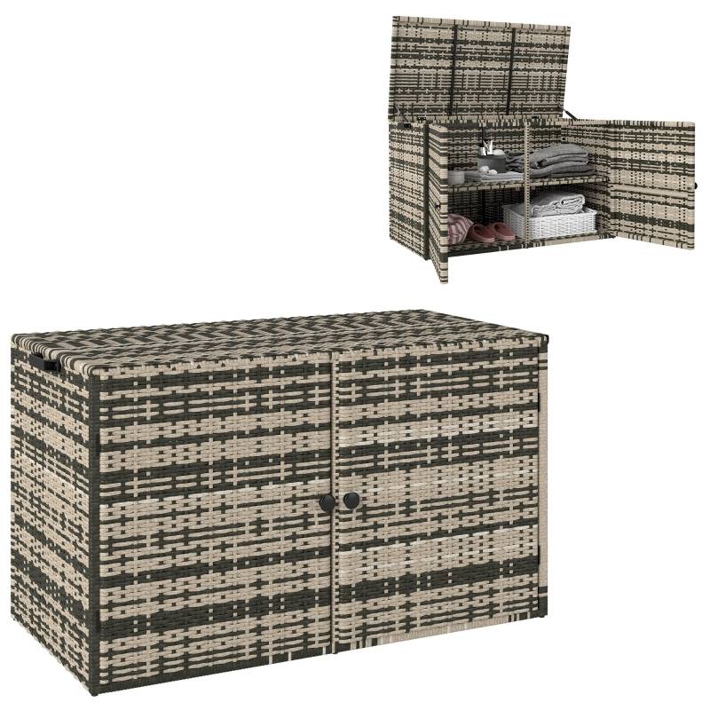 Coffre Jardin Résine Tressée 2 Niveaux 350L Vérins Gaz Gris 118cm - ComfortXL Outdoor Living - Image 2