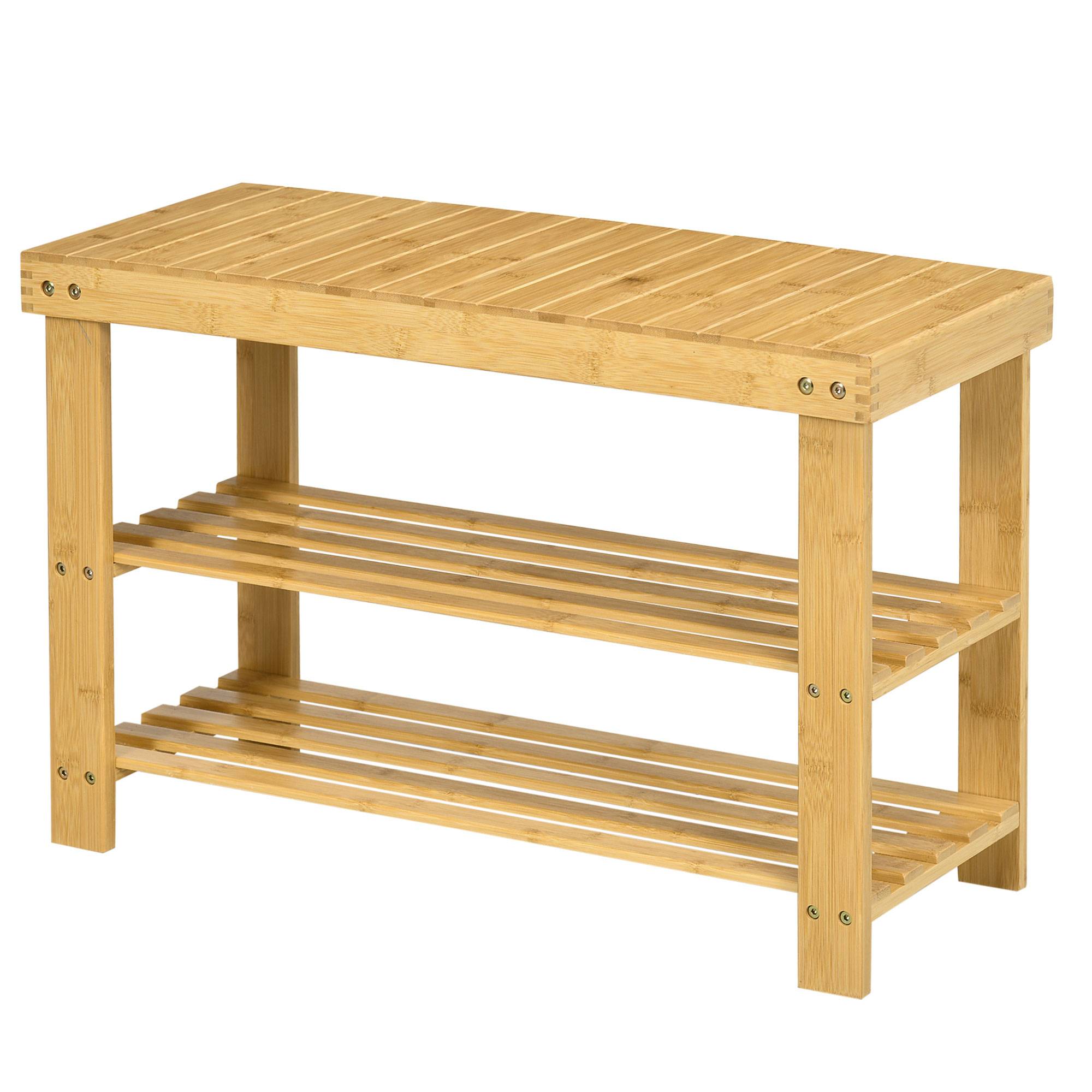 Banc à chaussures, 3 étagères, espace pour 6 à 9 paires de chaussures, jusqu'à 130 kg, bambou, 70 x 28 x 45 cm - Image 1