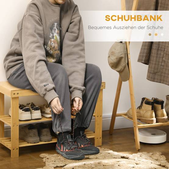 Banc à chaussures, 3 étagères, espace pour 6 à 9 paires de chaussures, jusqu'à 130 kg, bambou, 70 x 28 x 45 cm - Image 7