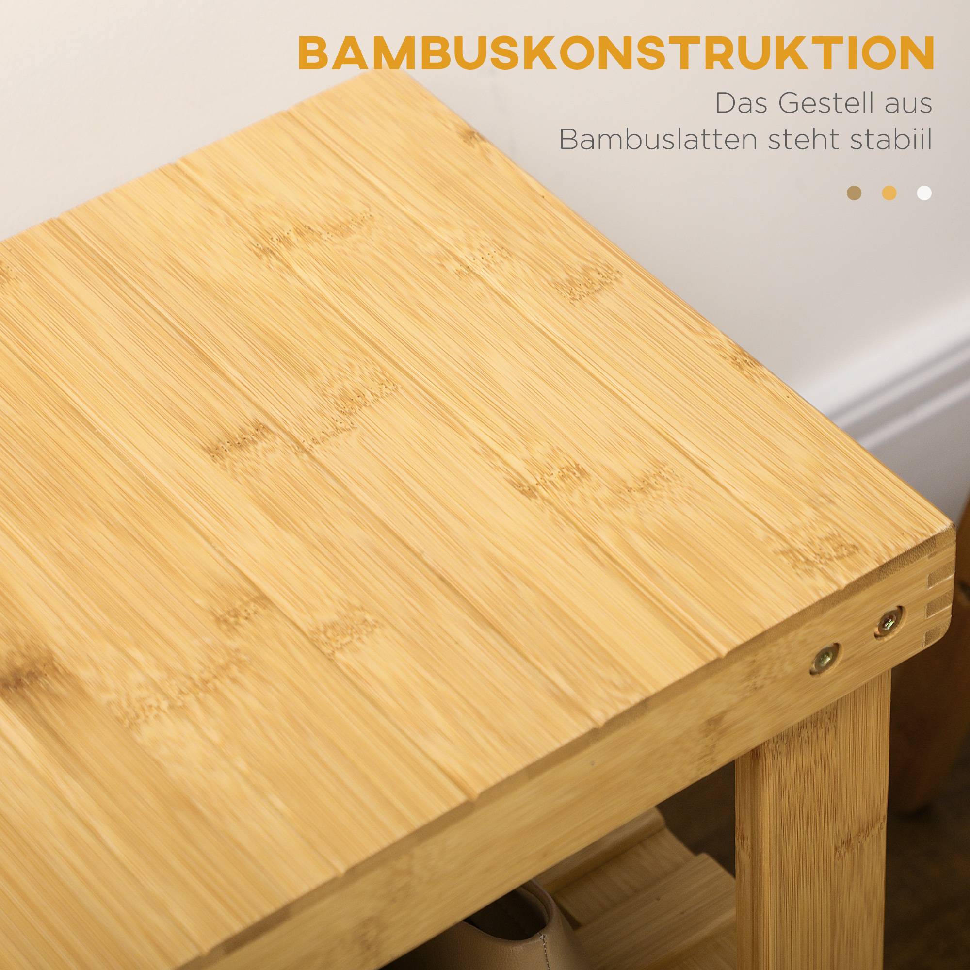 Banc à chaussures, 3 étagères, espace pour 6 à 9 paires de chaussures, jusqu'à 130 kg, bambou, 70 x 28 x 45 cm - Image 9