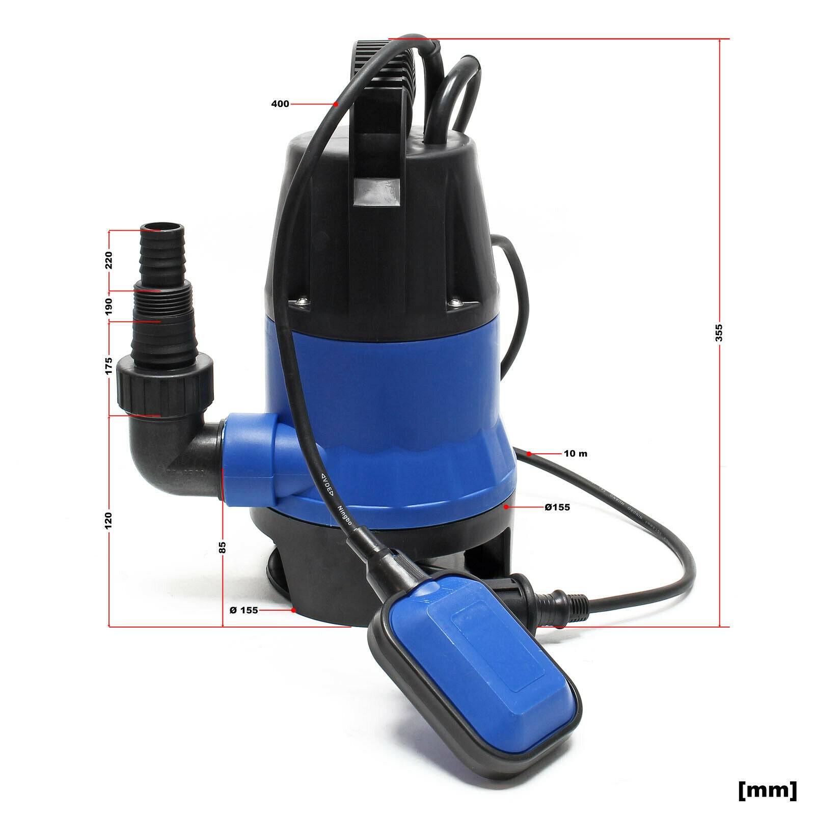 Helloshop26 - Pompe submersible eaux usées 900 watts 14000l/h jardin puits drainage évacuation bleu - Image 4