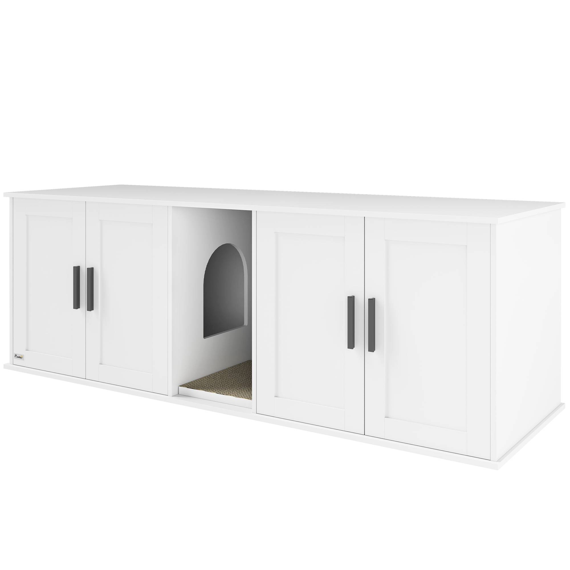 Armoire litière chat porte cloison litière grands chats 145x49x51 cm blanc - Image 2