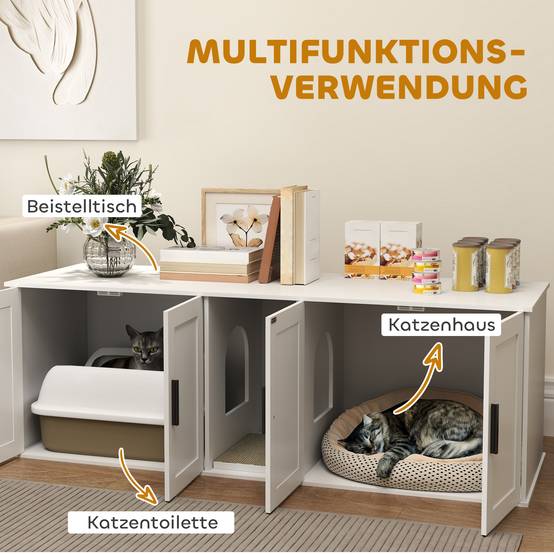 Armoire litière chat porte cloison litière grands chats 145x49x51 cm blanc - Image 6