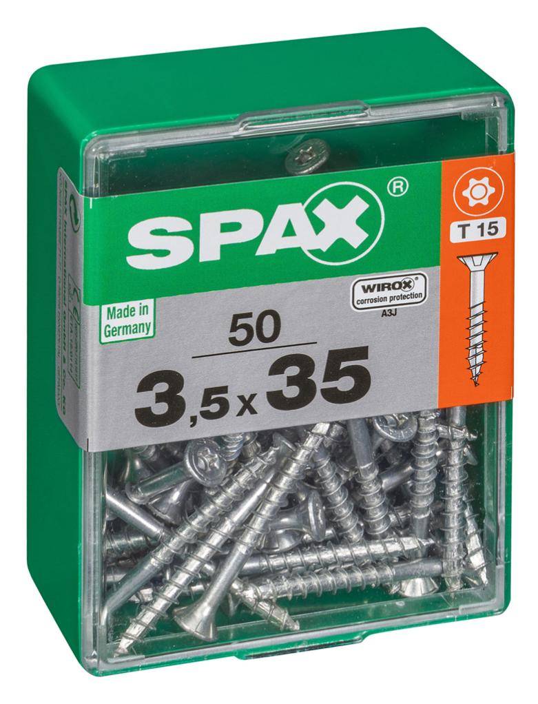 Spax - Lot de 50 vis acier tête autofraisée plate SPAX, Diam.3.5 mm x L.35 mm
