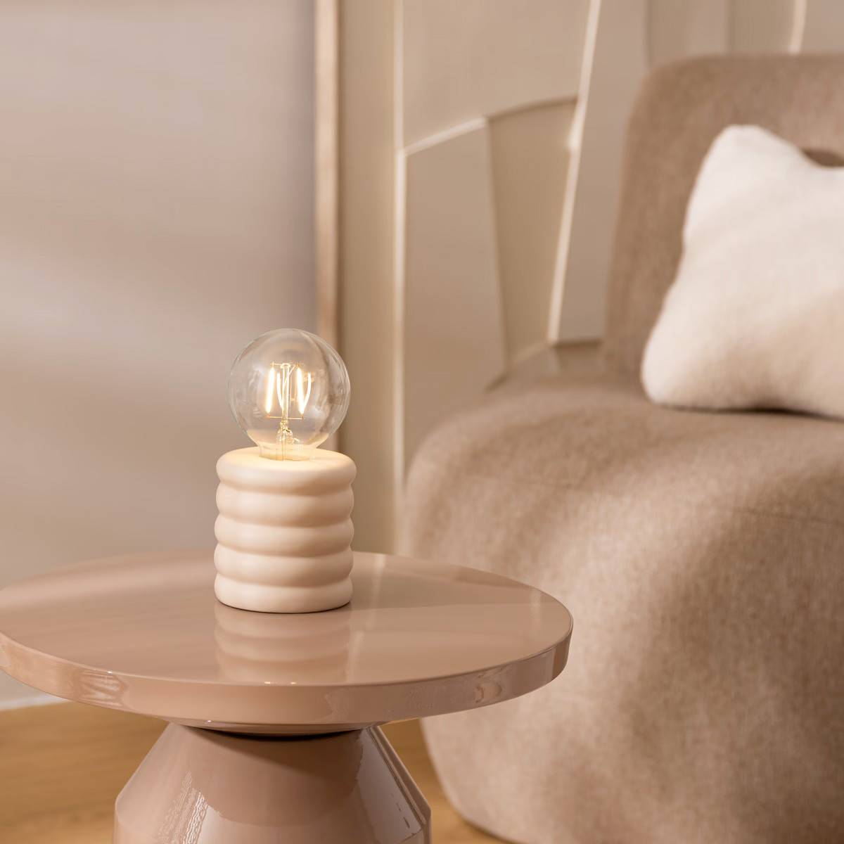 Lampe à Poser LED en Dolomite "Perry" 19cm Beige - Image 2
