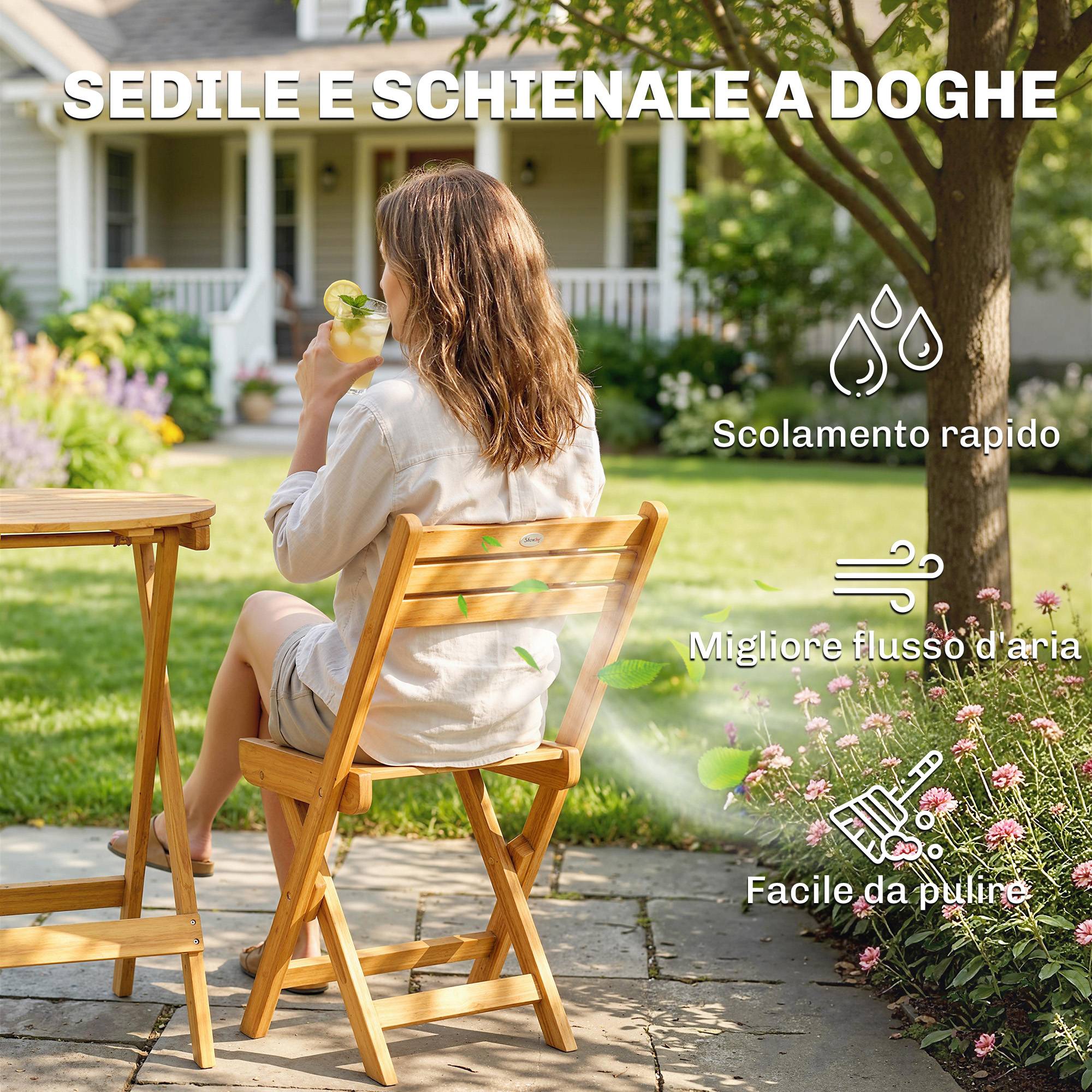 Salon bistrot pliant 3 pièces bois acacia balcon avec coussins naturel - ComfortXL Outdoor Living - Image 10