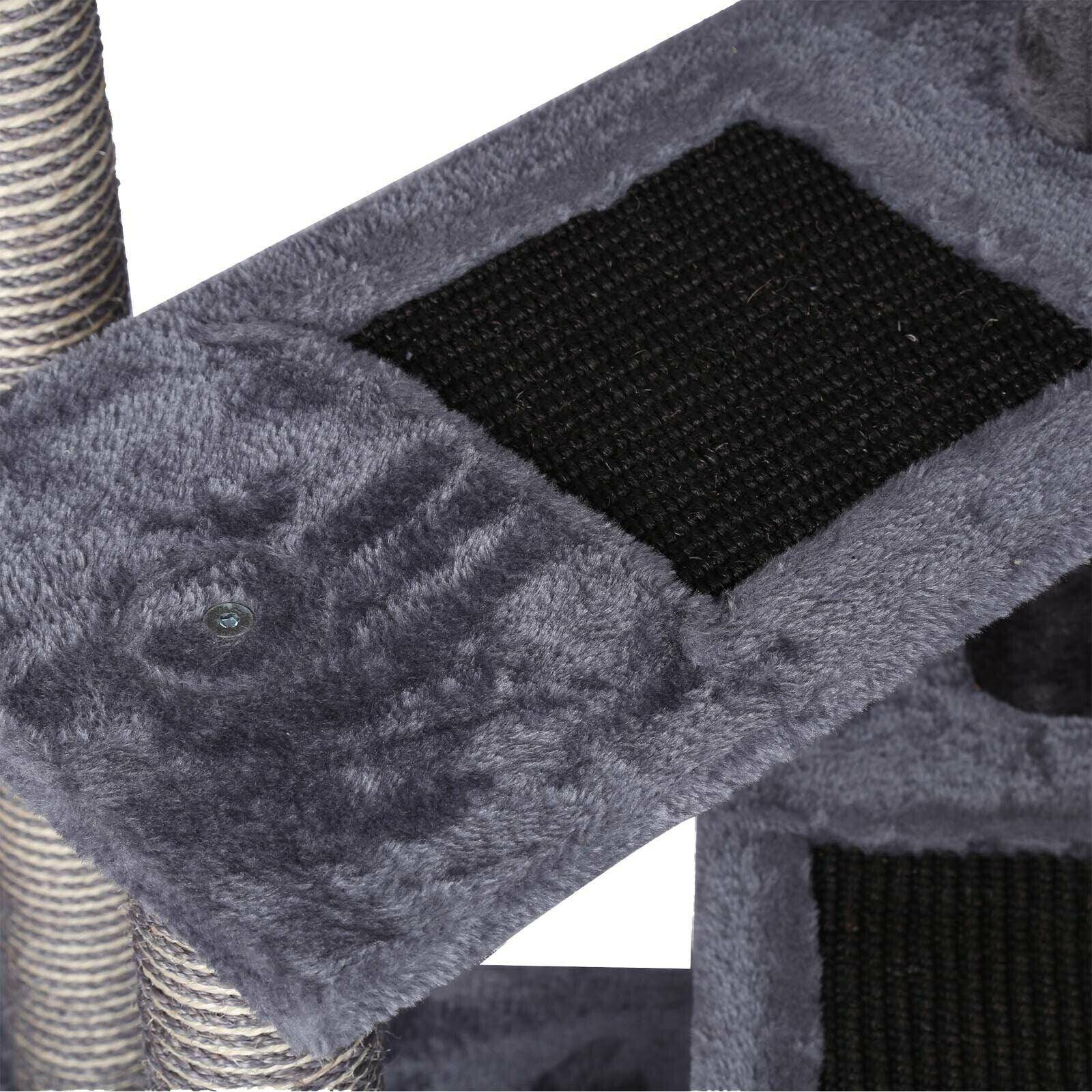 Helloshop26 - Arbre à chat 100 cm corde sisal bicolore griffoir grattoir jeux gris et gris clair - Image 2