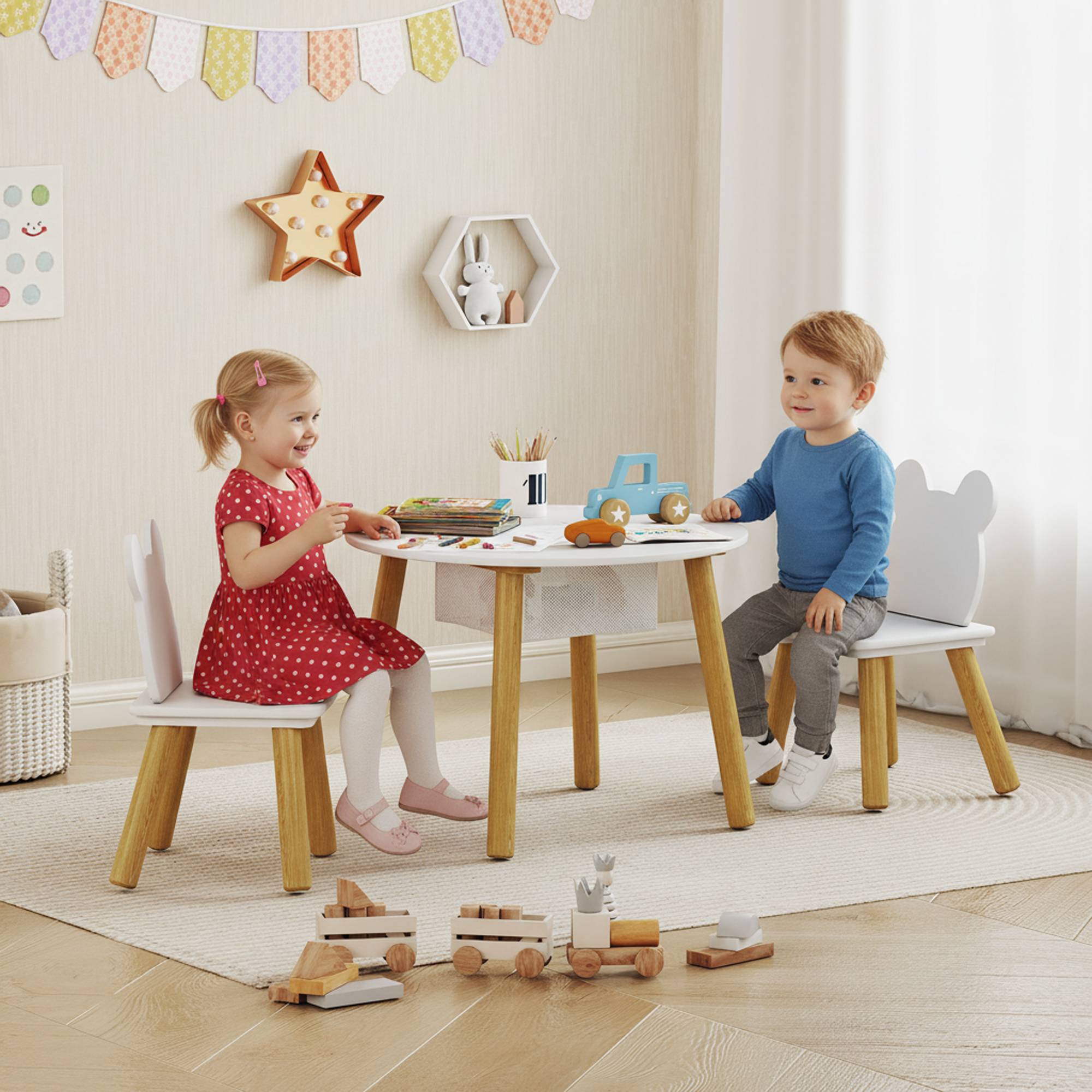 Ensemble 1 table ronde et 2 chaises enfant 3 pièces dossier ours, activités bricolage repas,3-6 ans - Image 3