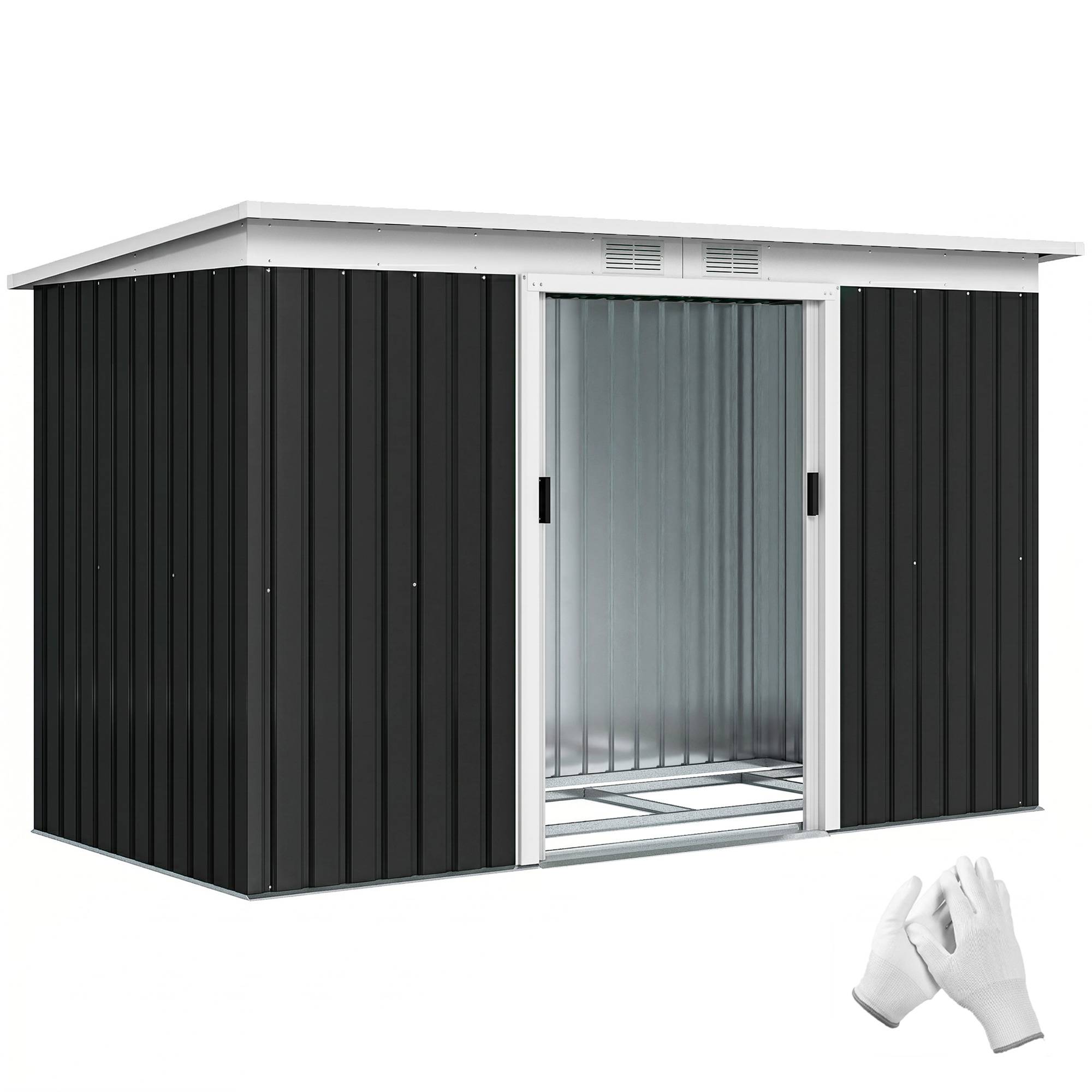 Abri de jardin extérieur 280 x 130 x 172 cm avec portes coulissantes, fond et ventilation, gris foncé - Image 1