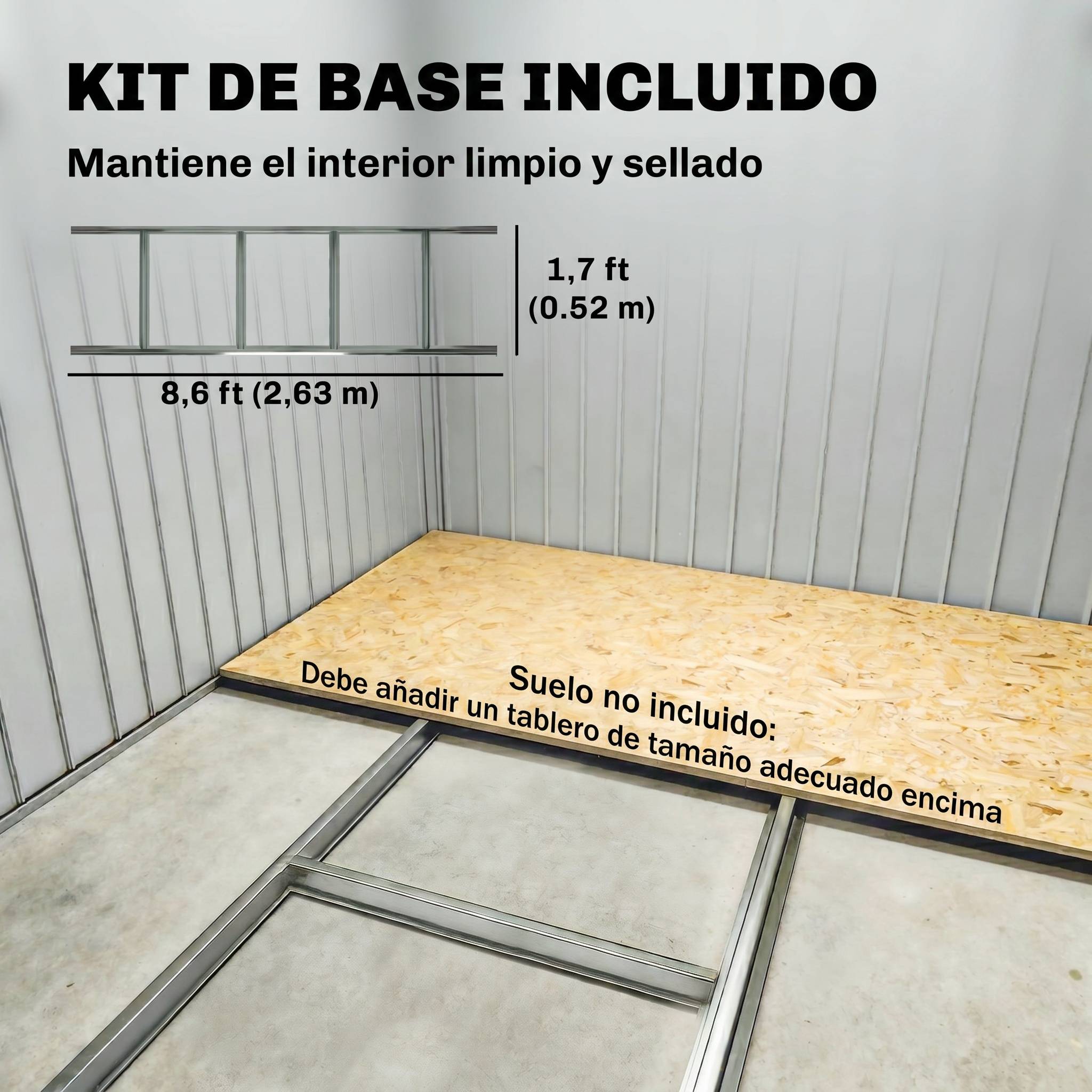 Abri de jardin extérieur 280 x 130 x 172 cm avec portes coulissantes, fond et ventilation, gris foncé - Image 8