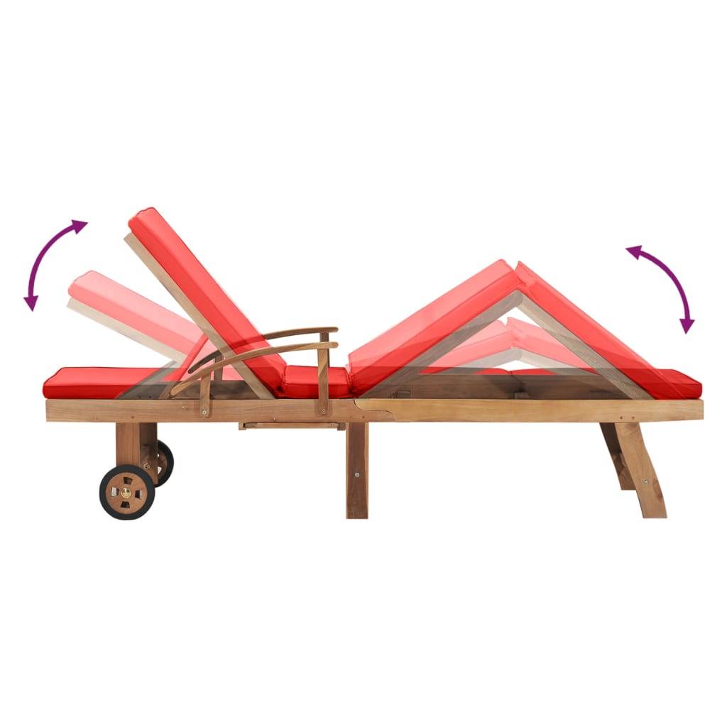 Helloshop26 - Transat chaise longue bain de soleil lit de jardin terrasse meuble d'extérieur avec coussin bois de teck solide rouge - Image 6