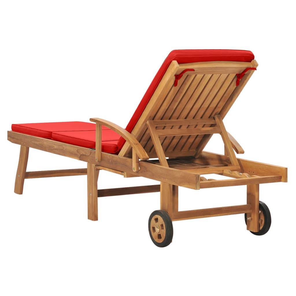 Helloshop26 - Transat chaise longue bain de soleil lit de jardin terrasse meuble d'extérieur avec coussin bois de teck solide rouge - Image 5