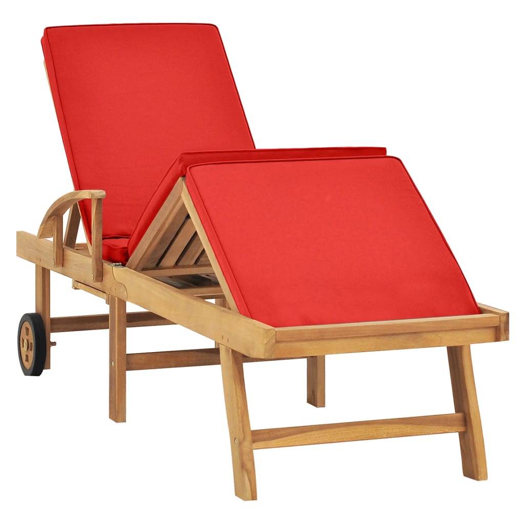 Helloshop26 - Transat chaise longue bain de soleil lit de jardin terrasse meuble d'extérieur avec coussin bois de teck solide rouge - Image 2