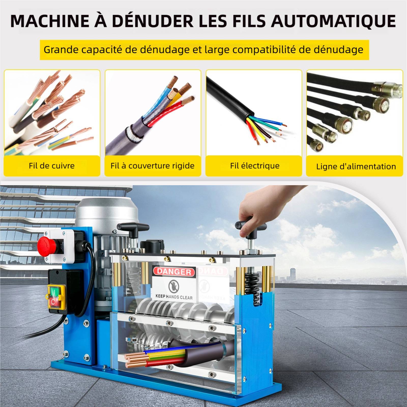 VEVOR Dénudeuse électrique 370W, 11 canaux, 10 lames, pour recyclage fils cuivre et enlèvement isolation. - Image 2