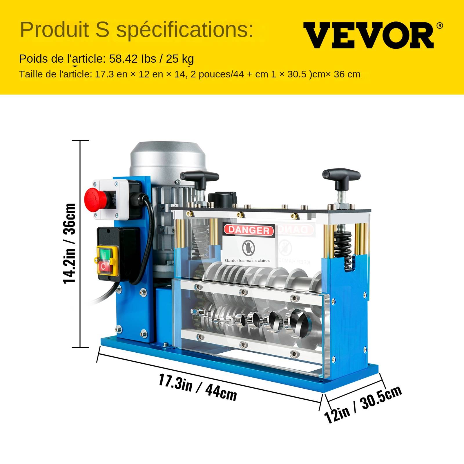 VEVOR Dénudeuse électrique 370W, 11 canaux, 10 lames, pour recyclage fils cuivre et enlèvement isolation. - Image 7