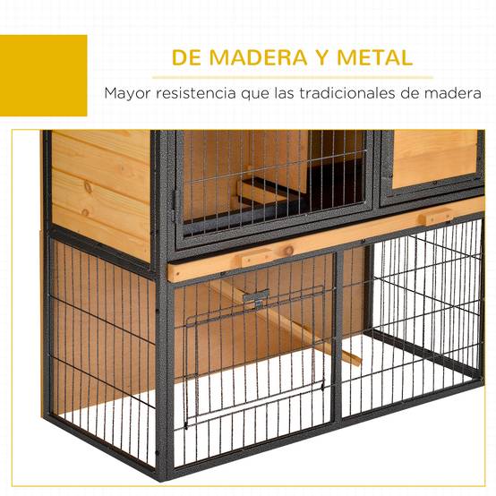 Clapier d'Extérieur en Bois pour Lapins 2 Niveaux avec Enclos Sécurisé Toit Bitumé 90cm Gris - ComfortXL Outdoor Living - Image 9