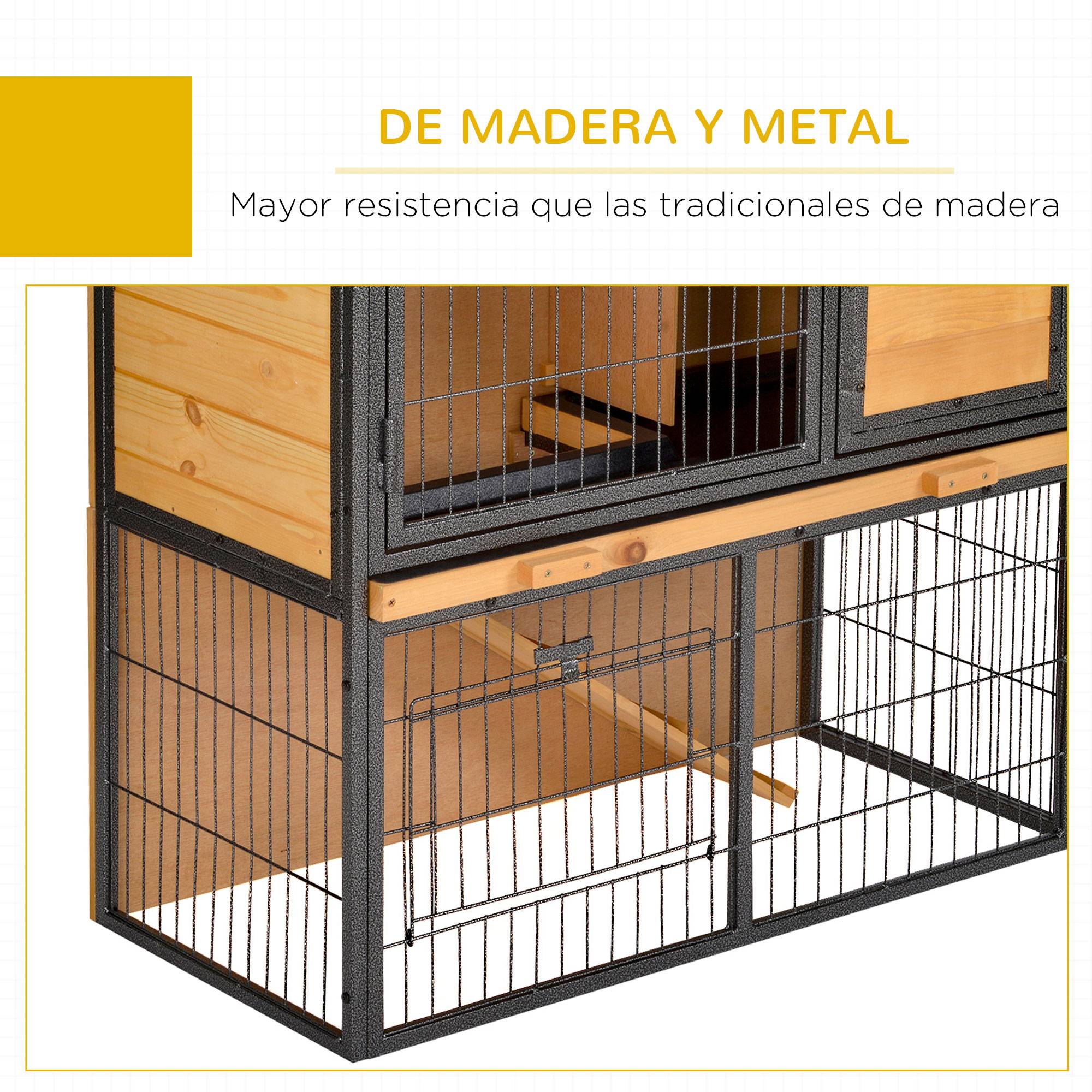 Clapier d'Extérieur en Bois pour Lapins 2 Niveaux avec Enclos Sécurisé Toit Bitumé 90cm Gris - ComfortXL Outdoor Living - Image 9