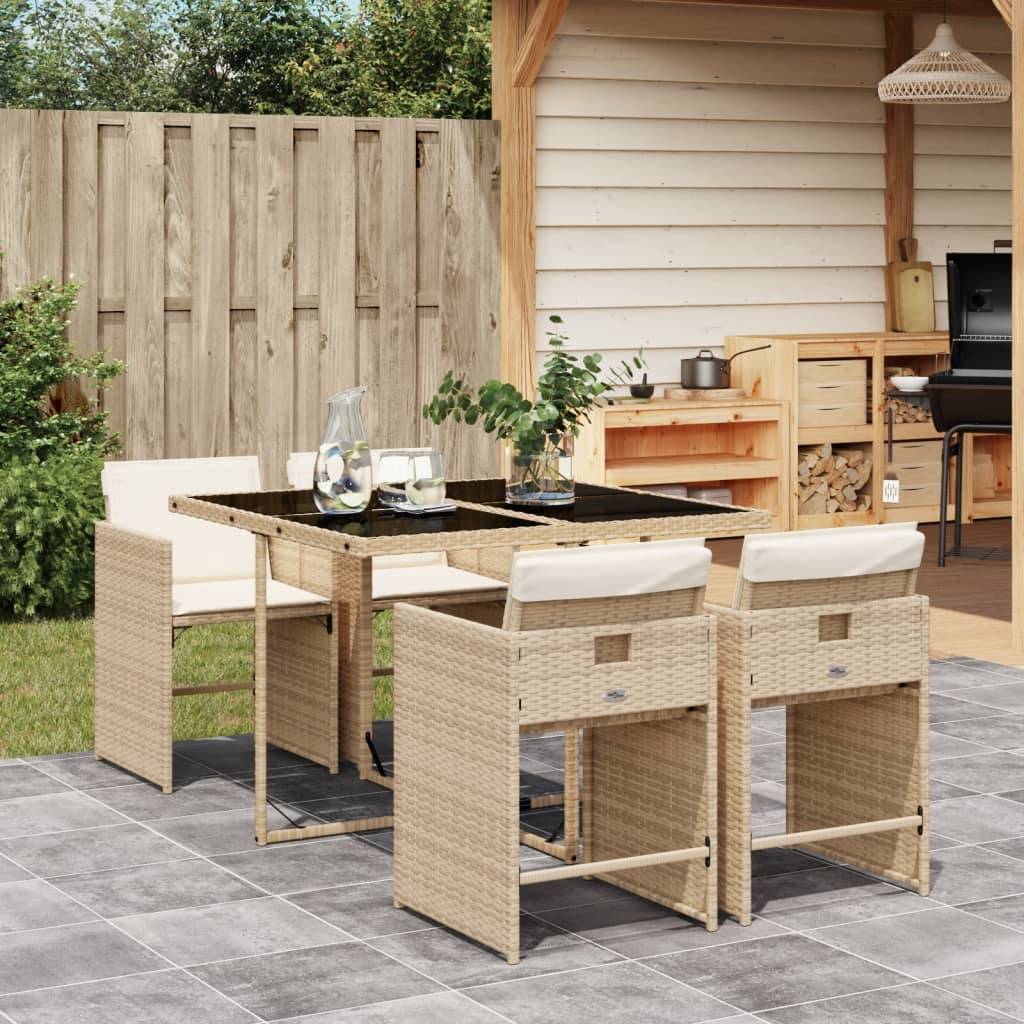 Maison Chic - Ensemble de 5 pcs table de jardin et chaises avec coussins - mobilier de jardin Beige poly rotin-JU2721 - Image 2