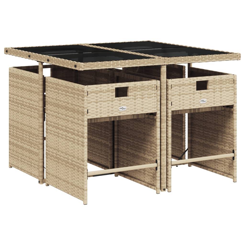Maison Chic - Ensemble de 5 pcs table de jardin et chaises avec coussins - mobilier de jardin Beige poly rotin-JU2721 - Image 3