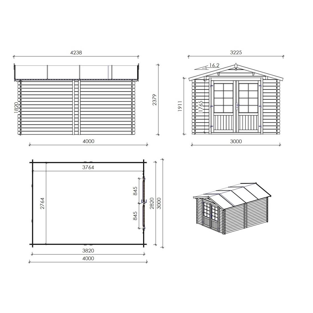 Altanka - Abri de jardin en bois - 12m2 - 3x4m - Ep. 28mm - Couleur: naturel - DOM661 - ALTANKA - Image 3
