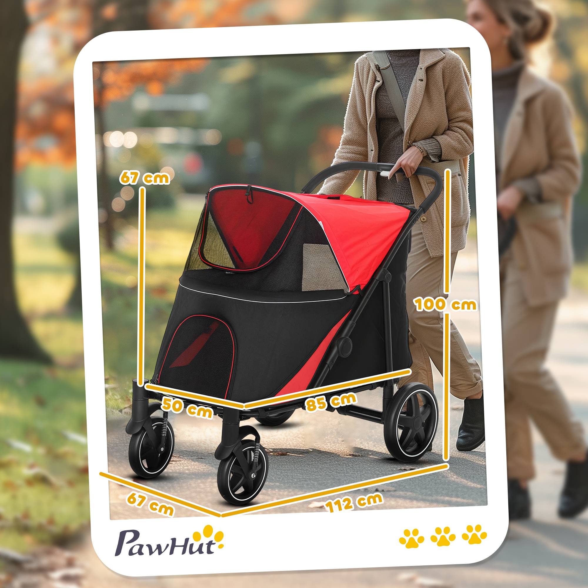 Sans Marque - Chariot pliable chien système pliage un clic 2 laisses sécurité rouge - Image 5