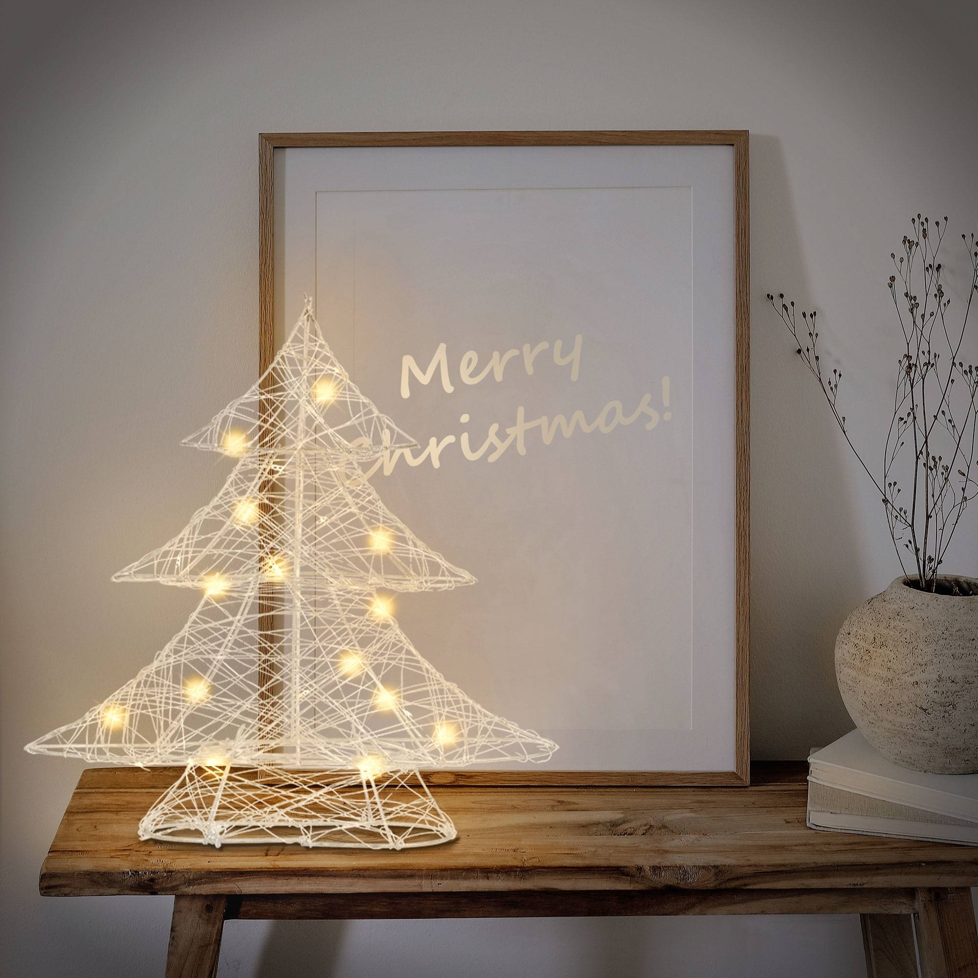 Ecd-Germany - Arbre de Noël avec LED sapin lumineux déco métallique argenté sans pile 30 cm - Image 7