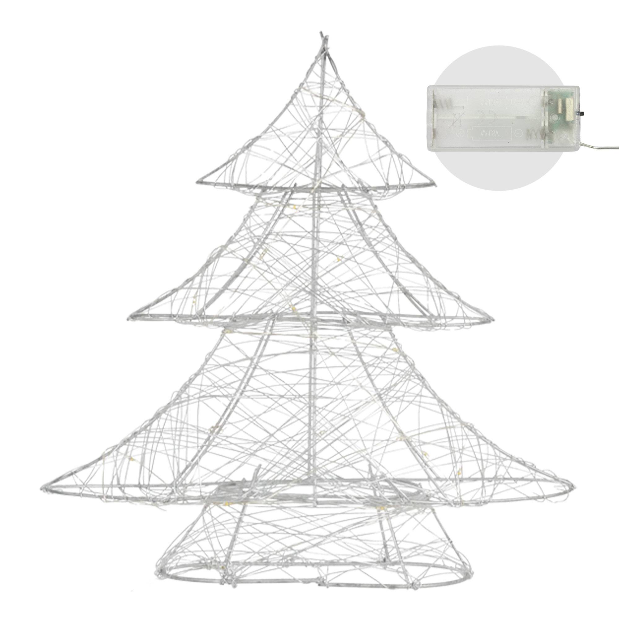 Ecd-Germany - Arbre de Noël avec LED sapin lumineux déco métallique argenté sans pile 30 cm - Image 4