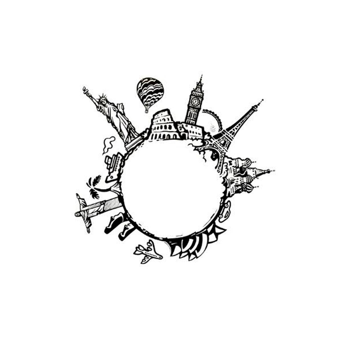 Atmosphera - Sticker Plat Déco "Monde" 60cm Noir & Blanc - Image 1