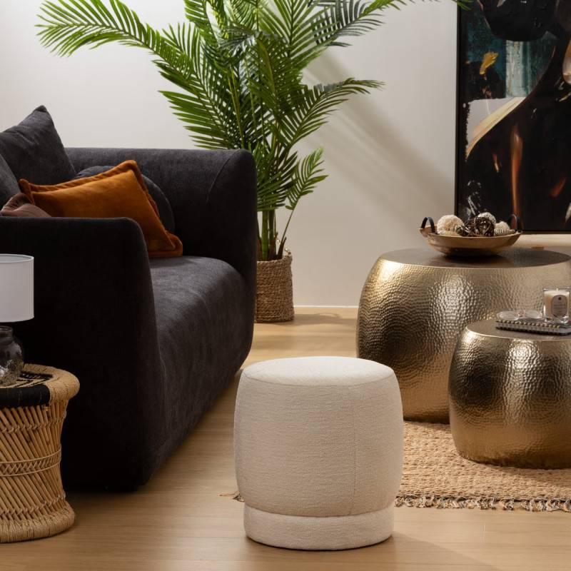 Pouf 40 cm Amea bouclette blanc Atmosphera - Image 2