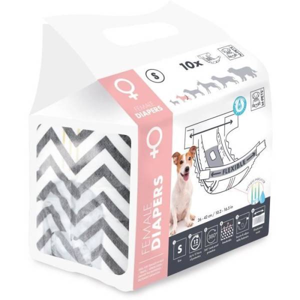 Couches pour chien - M PETS - DIAPERS - Femelle S x10 - Tour de taille 17,5-37 cm - 2-4 kg - Indicateur d'humidité - 12h protec - Image 2