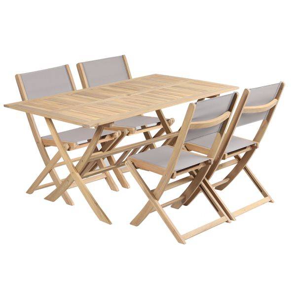 Ensemble table et chaises de jardin RIMINI 4 places en bois d'acacia et textilène taupe Beau Rivage - Image 1
