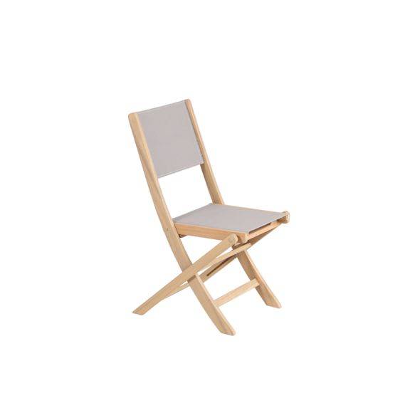 Ensemble table et chaises de jardin RIMINI 4 places en bois d'acacia et textilène taupe Beau Rivage - Image 5