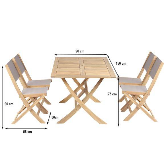 Ensemble table et chaises de jardin RIMINI 4 places en bois d'acacia et textilène taupe Beau Rivage - Image 3