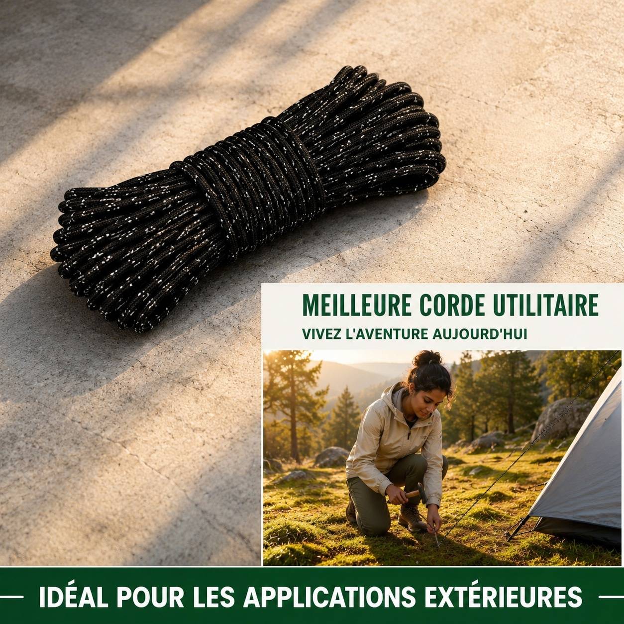 Corde Tressée Polypropylène Noire Polyvalente Résistante aux Intempéries Léger - Image 8