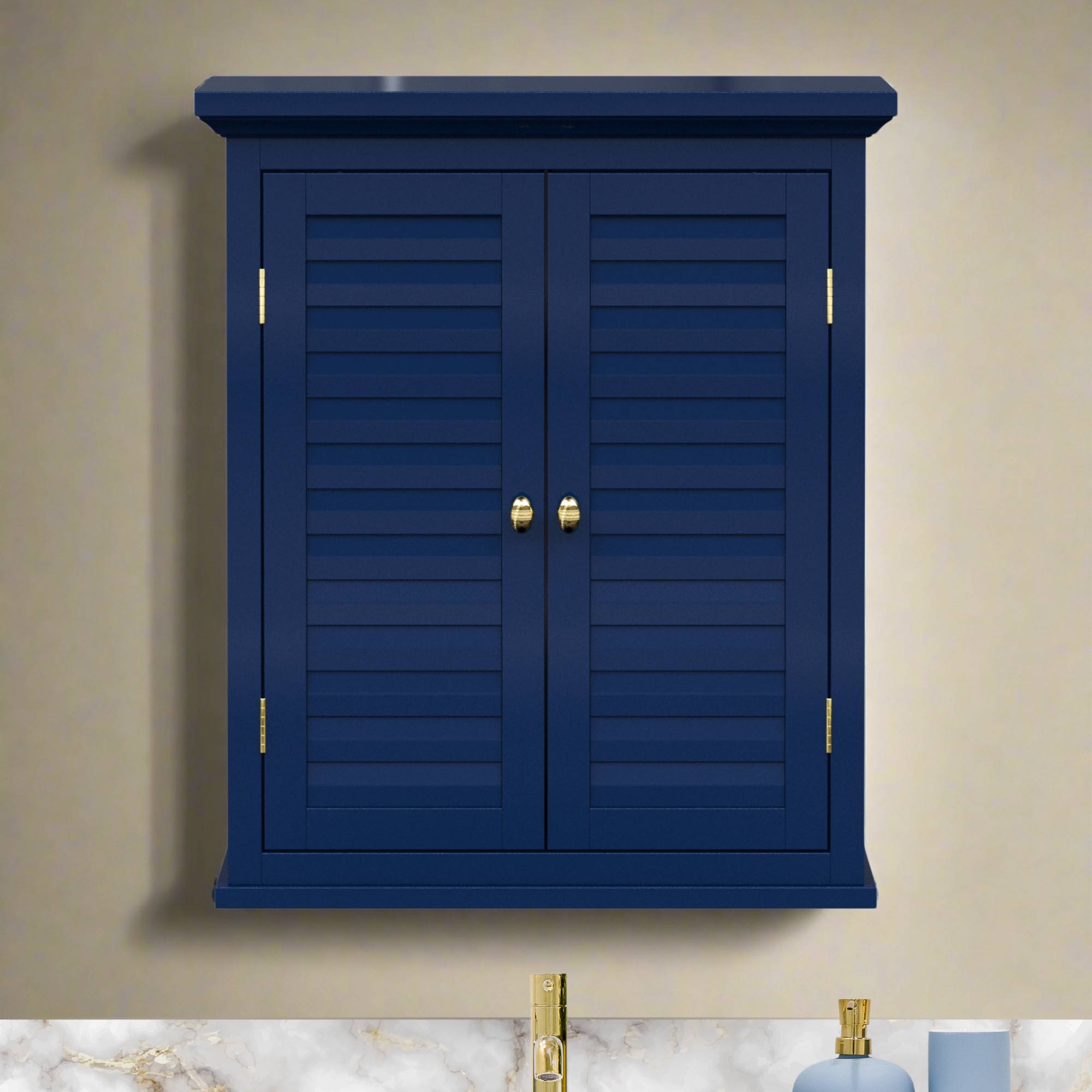 Teamson Home - Armoire murale de salle de bain en effet bois bleu avec 2 portes Teamson Home - Image 3