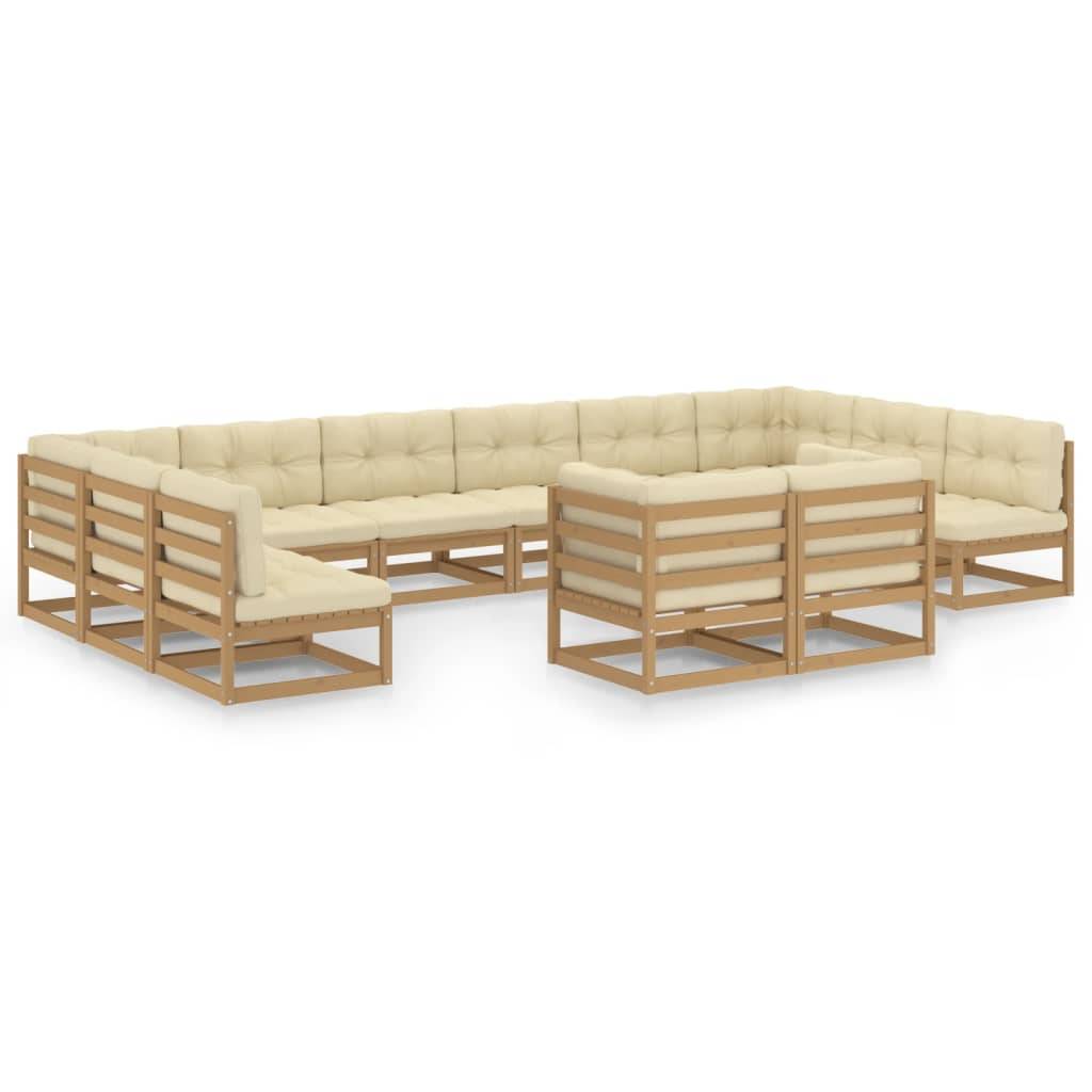 Helloshop26 - Salon de jardin meuble d'extérieur ensemble de mobilier 12 pièces avec coussins marron miel bois de pin - Image 1