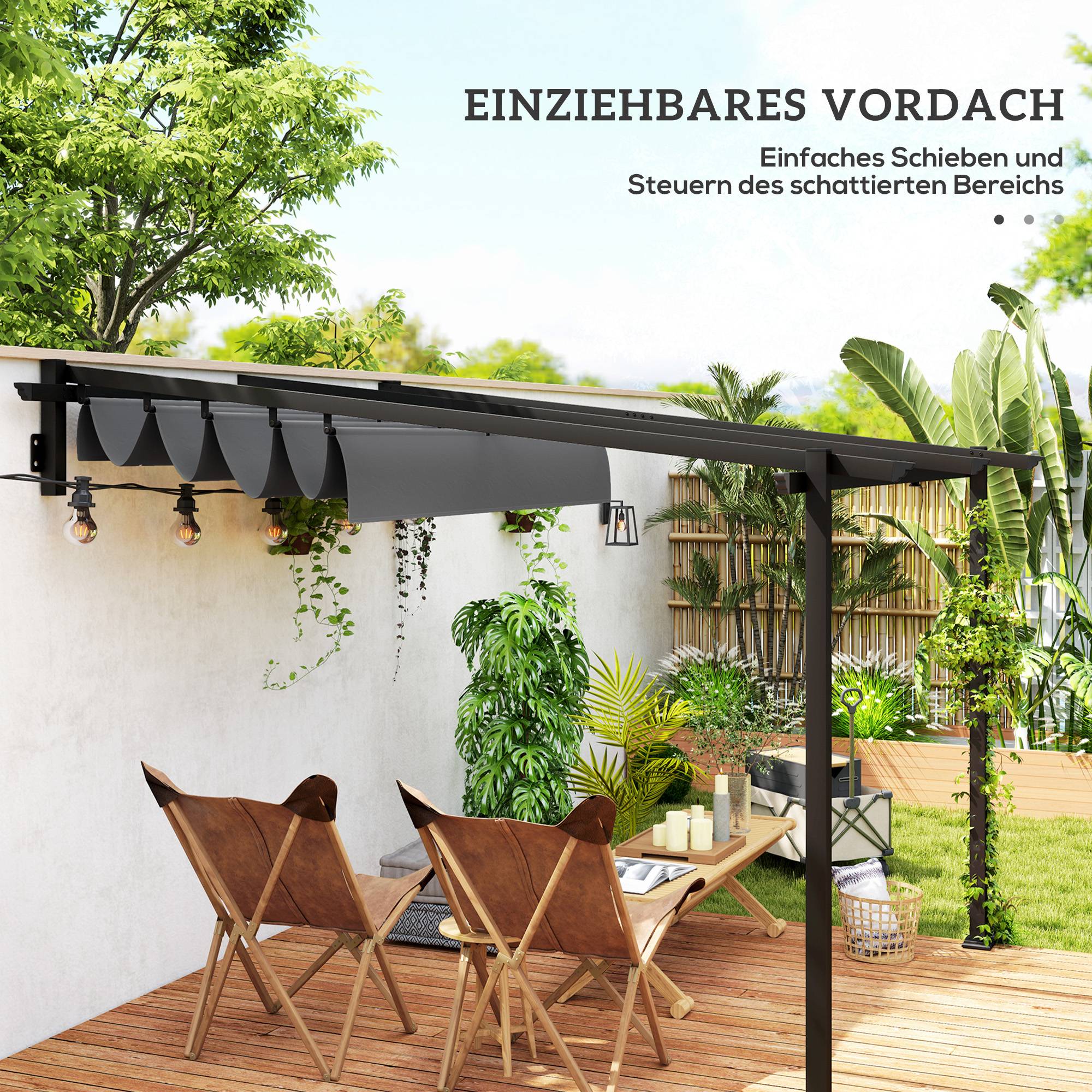 Pergola Adossée Acier Toit Rétractable Ombrage Terrasse 3x3m Gris - ComfortXL Outdoor Living - Image 5