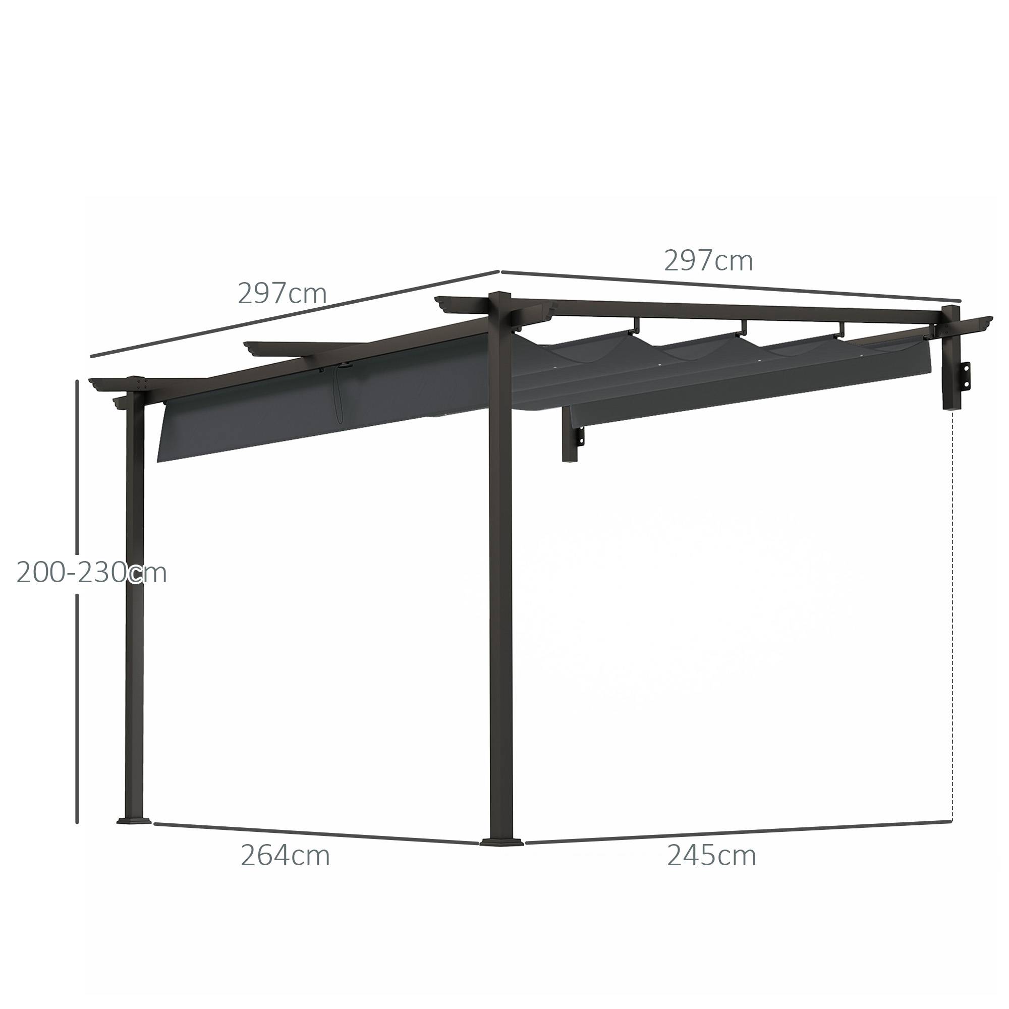 Pergola Adossée Acier Toit Rétractable Ombrage Terrasse 3x3m Gris - ComfortXL Outdoor Living - Image 3